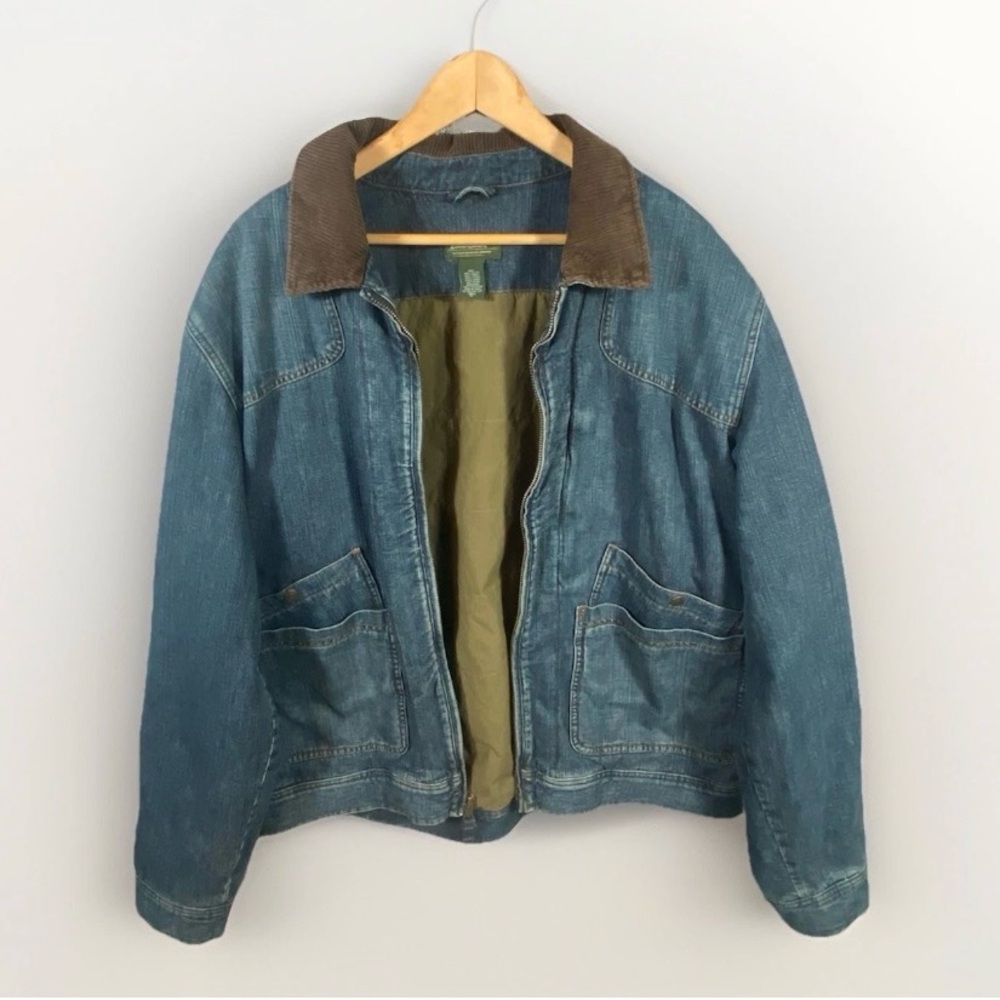 Eddie Bauer Denim Chore Jacket Men’s XLTall Corderoy Collar Quilted 2008